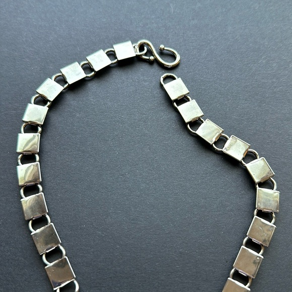 VTG Modernist Chrome Necklace Chunky Bookchain Statement Tribal - Picture 2 of 7